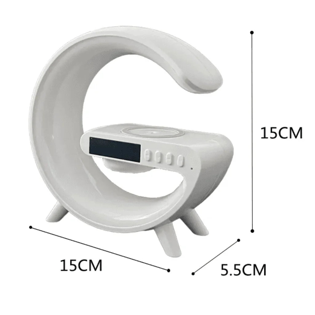 Luminária G Speaker Rgb Bluetooth Carregador Indução Relógio