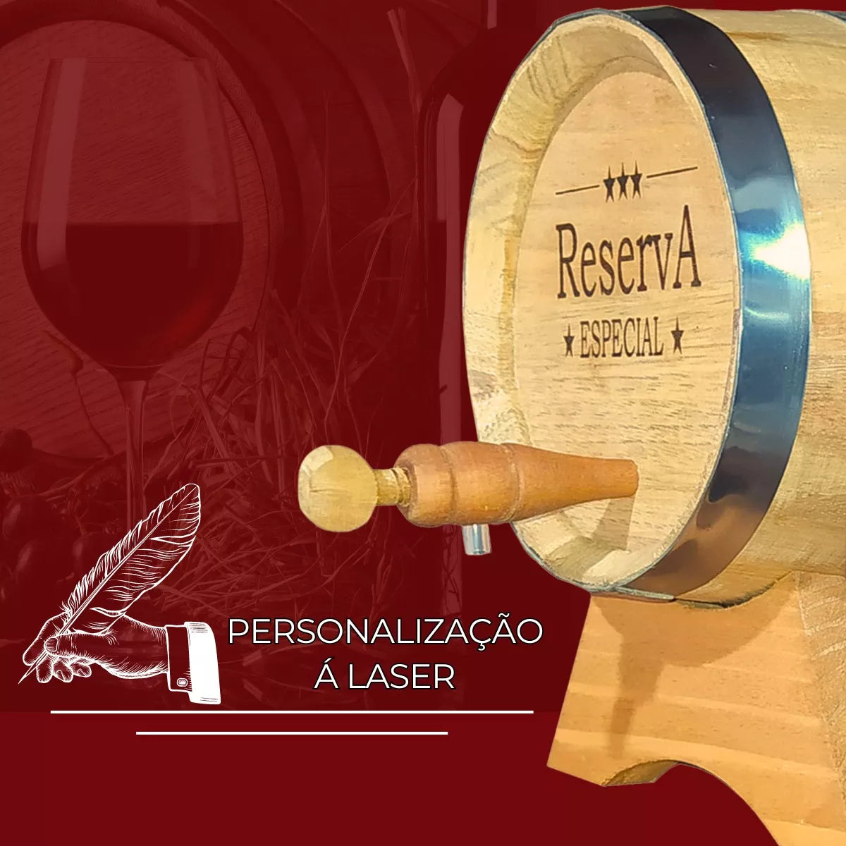 Barril Carvalho Para Cachaça 5 Litros- Torneira de madeira (Personalizamos nome)