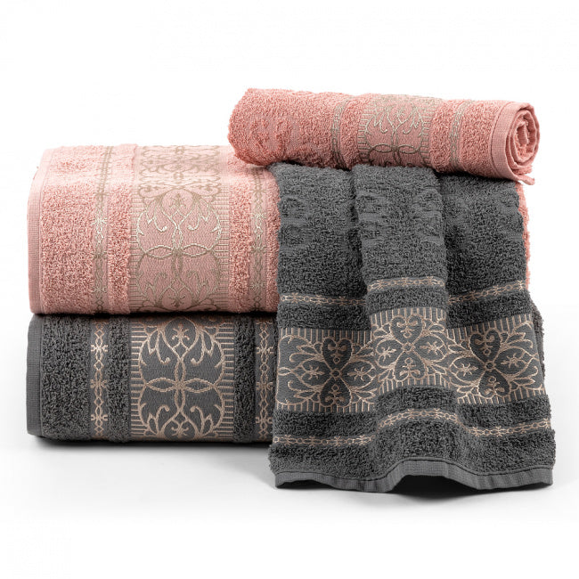 Jogo De Banho 4 Peças 370g/M² Toalhas 100% Algodão Cinza/Rosê