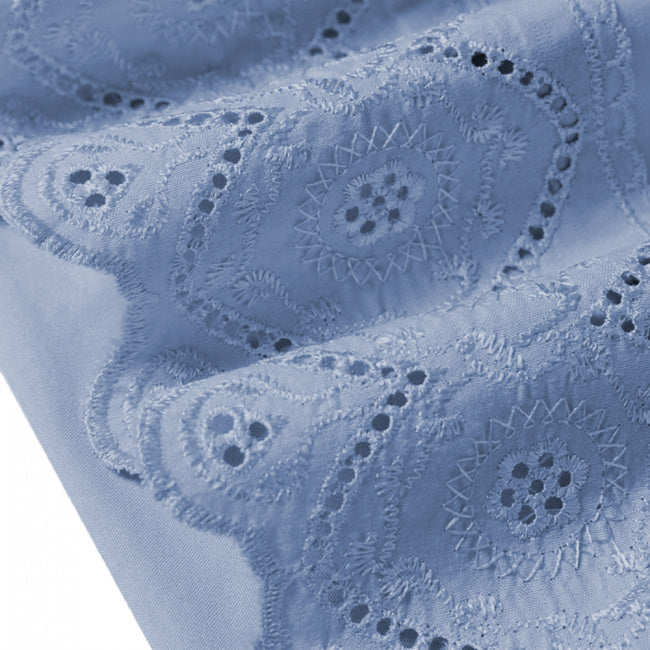 Jogo de Lençol Queen 4 Peças 300 Fios Lese Bordado Inglês Azul