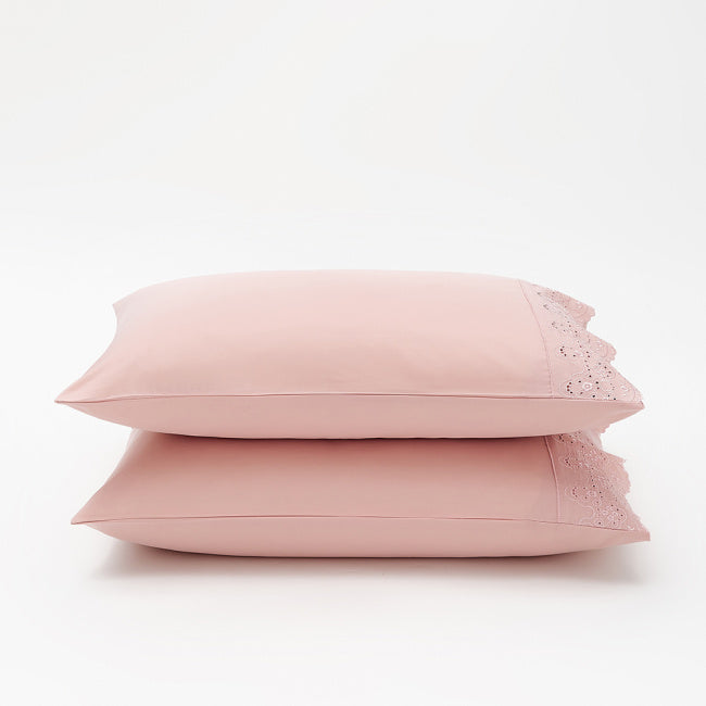 Jogo de Lençol 4 Peças Percal 300 Fios Lese Bordado Inglês Rose