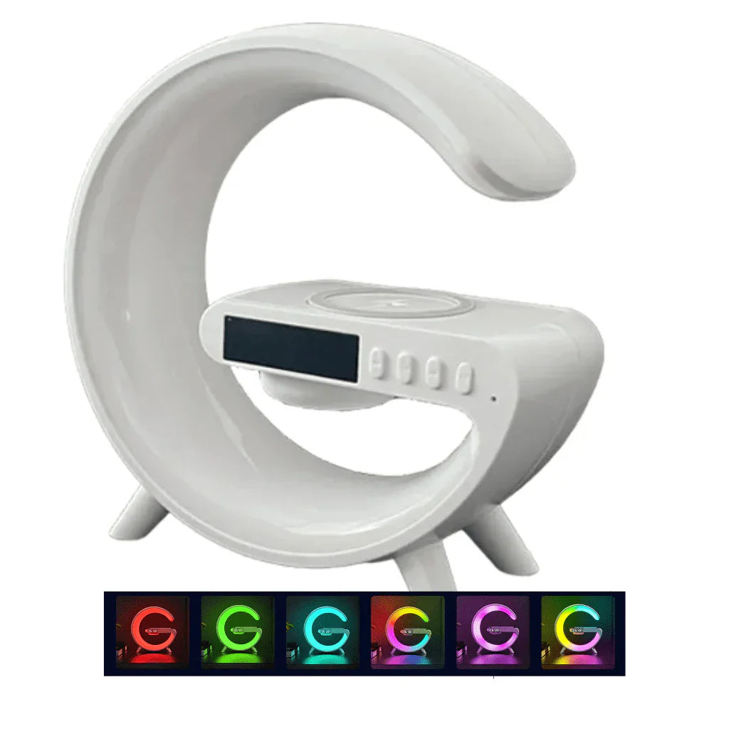 Luminária G Speaker Rgb Bluetooth Carregador Indução Relógio