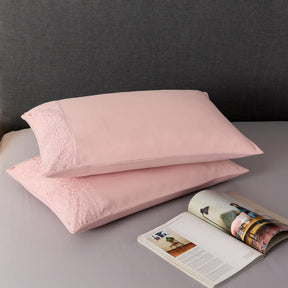 Jogo de Lençol 4 Peças Percal 300 Fios Lese Bordado Inglês Rose