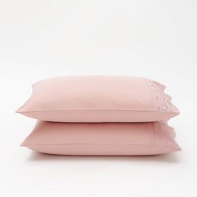 Jogo de Lençol 4 Peças Percal 300 Fios Lese Bordado Inglês Rose