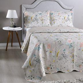 Kit Cobre Leito Colcha Queen 3 Peças Estampada Dupla Face Porta Travesseiro Aba Americana Cartagena Areia