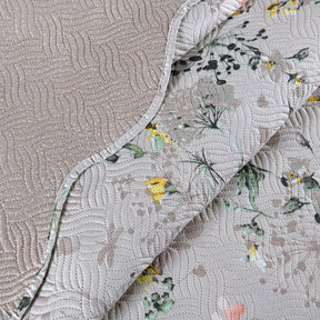 Kit Cobre Leito Colcha Queen 3 Peças Estampada Dupla Face Porta Travesseiro Aba Americana Cartagena Areia