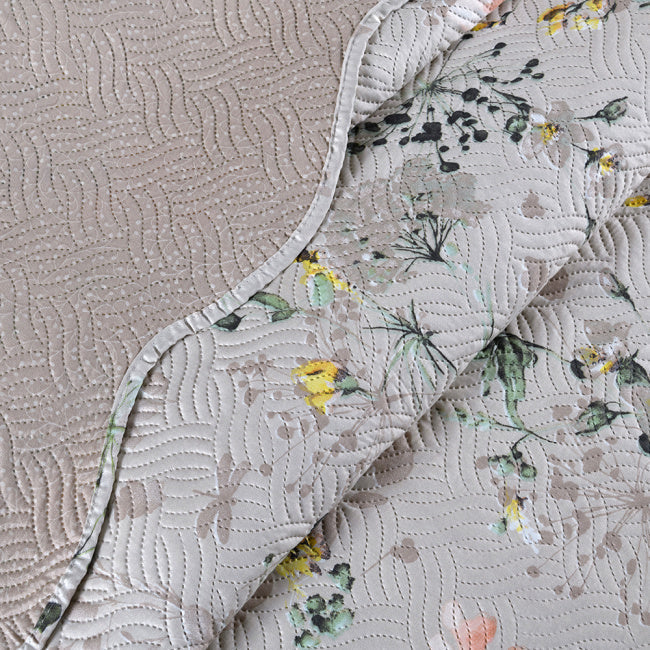 Kit Cobre Leito Colcha Queen 3 Peças Estampada Dupla Face Porta Travesseiro Aba Americana Cartagena Areia